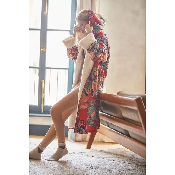 Anthropologie Alexandra Farmer Lively Sherpa-Lined Robe M/L - Picture 2 of 11